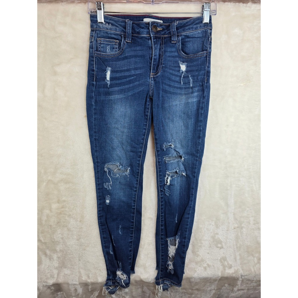 Cello Jeans Womens Distressed Skinny Jeans Medium Wash Raw Hem Size 3 WV74422D-1